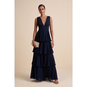 Lulus Amazing Evening Navy Blue Tiered Maxi Dress - Size M
